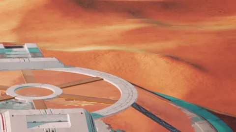 Mars landscape with a futuristic structure and red sand dunes Stock Footage 344061639