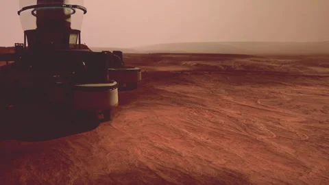 Mars landscape with a futuristic structure during sunset Stock Footage 345055037