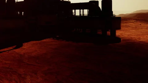 Mars landscape with industrial structure during sunset Stock Footage 344117716