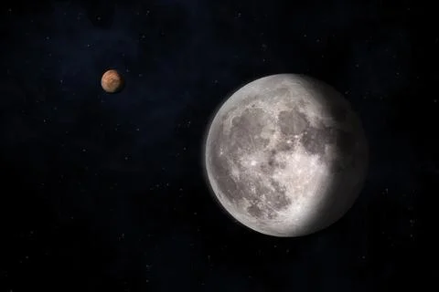 Mars, Moon and nebula. Stock Photos