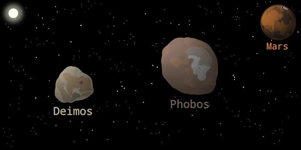 Mars' Moons Illustration (Phobos and Deimos) Stock Illustration
