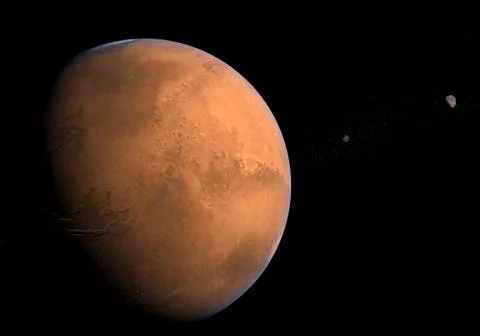 Mars with moons - phobos and deimos Stock Photos