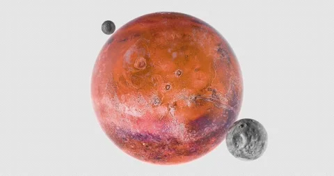 Mars with Phobos and Deimos, red planet and moons rotation animation seamle.. 库存影片 327654033