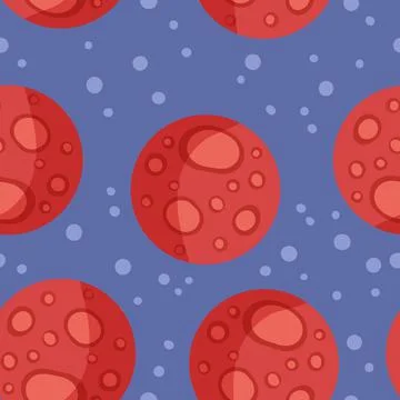 Mars planet abstract seamless space pattern background with planets. Solar sy Stock Illustration