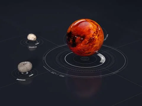 Mars - planet and moon. This image elements furnished by NASA, 3d Illustratio Stock Illustration