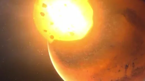 Mars Planet Collision 3D Animation Crashed in Space Video stock 302941194