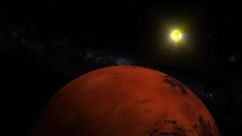 Mars planet with glowing sun Stock Illustration