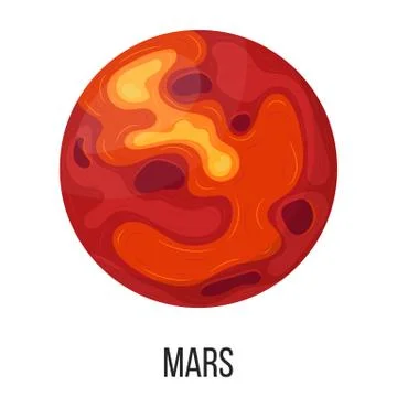 Mars planet isolated on white background. Planet of solar system. Cartoon sty Stock Illustration