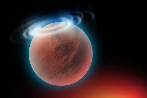 Mars planet pole aurora showing the beauty of space exploration concept Stock Illustration