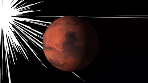 Mars planet rotating motion in dark space Stock Footage 321752122