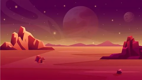 Mars planet space. Alien landscape surface of moon. Ground for game. Red dese Stock Illustration
