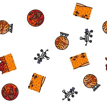 Mars planet space astronomy vector seamless pattern Stock Illustration