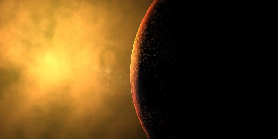 Mars planet with sun and solar atmosphere Illustration
