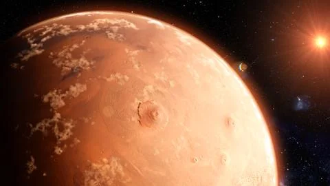 Mars planet sunset sunrise in the space 3d illustration Stock Illustration