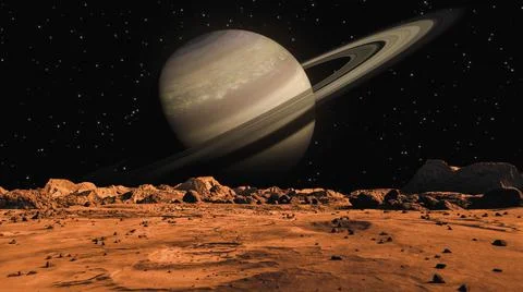 Mars planet surface and a big planet background Stock Illustration