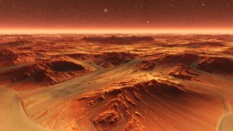 Mars Planet Surface With Dust Blowing. 3d illustration Ilustración de archivo