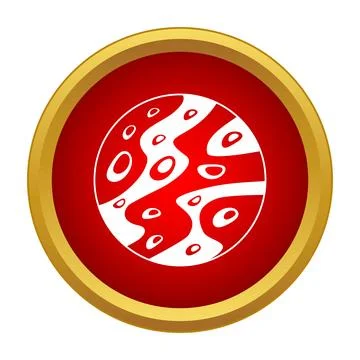 Mars planet symbol on a red round button with a gold frame イラスト素材