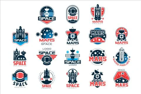 Mars project labels set, Mars colonization program vector Illustrations Stock Illustration