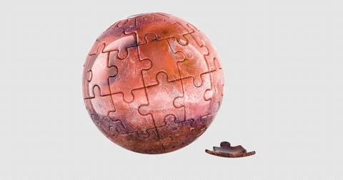Mars puzzle globe with missing piece rotation animation seamlessly loopable.. Stock Footage 334882874