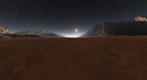 Mars - the red planet. Martian surface and dust in the atmosphere. Stock Illustration