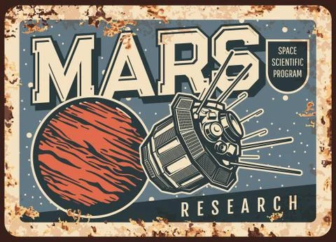 Mars research vector rusty cosmic retro poster Illustrazione stock