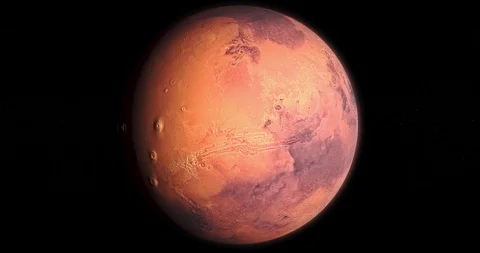 Mars is rotating in space - Olympus Mons mountain landing Stock Footage 101021022