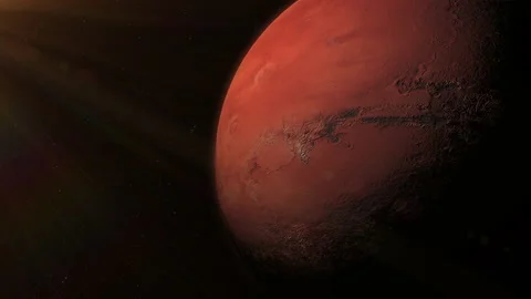 Mars rotating with sun glare Video stock 158412164