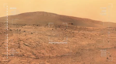 Mars rover camera panning shot of moderate dust storm at Tuskegee Crater.  Video stock 59143447