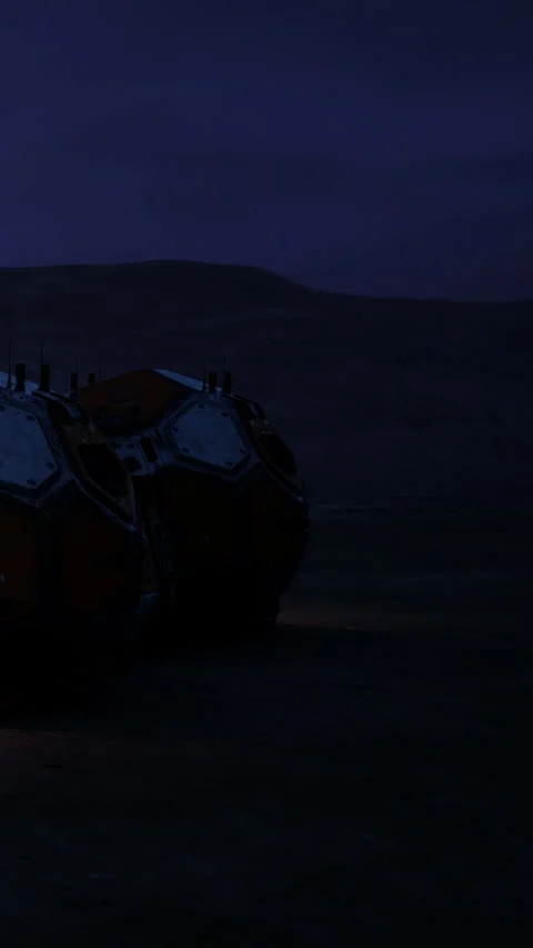 Mars rover components are arranged on the surface of the red planet at night Stock Footage 341054037
