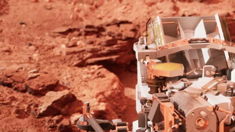 Mars rover conducts exploration on the Martian surface Stock Footage 344106590