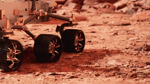 Mars rover explores rocky surface on another mission to gather samples Stock Footage 345049717