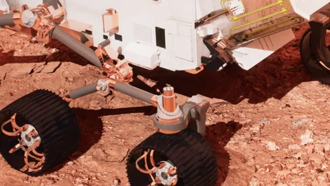 Mars rover explores rocky terrain during a mission to gather data Stock Footage 344105826