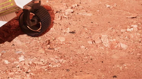 Mars rover explores rocky terrain on the surface of Mars during mission Stock Footage 344382479