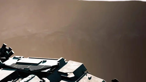 Mars rover explores the surface and captures images in the Martian landscape Stock Footage 344957544