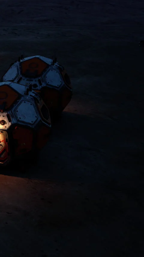 Mars rover explores the surface at night with lights on and equipment ready Stock Footage 337898263