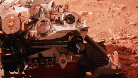 Mars rover explores the surface of red planet and collects samples Stock Footage 343932262
