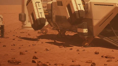 Mars rover explores the surface, revealing rocks and terrain features Stock Footage 344118443