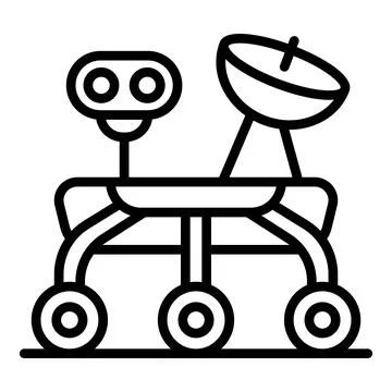 Mars rover exploring martian surface transmitting data with antenna Stock Illustration