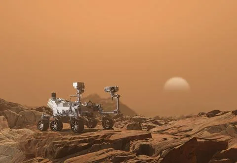 Mars Rover Perseverance exploring the red planet. 2021 Stock-Illustration