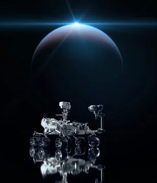 Mars Rover Perseverance exploring the red planet. 2021 Stock Illustration