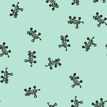 Mars rover planet line seamless pattern Stock Illustration