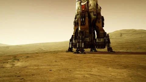 Mars rover prepares for exploration on the Martian surface during twilight Stock Illustration