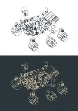 Mars rover space explorer isometric blueprints Stock Illustration
