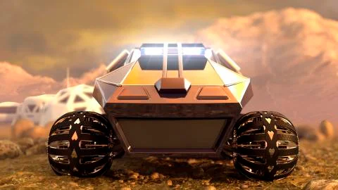 Mars Rover Space Travel. Front view. 3D rendering Stock Illustration