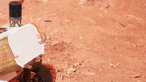 Mars rover on the surface of Mars during a scientific exploration Stock Footage 344100207