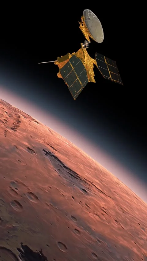 Mars satellite orbiting Mars. Mars Planet Rotating in the outer space. Traveling 库存影片 312516031
