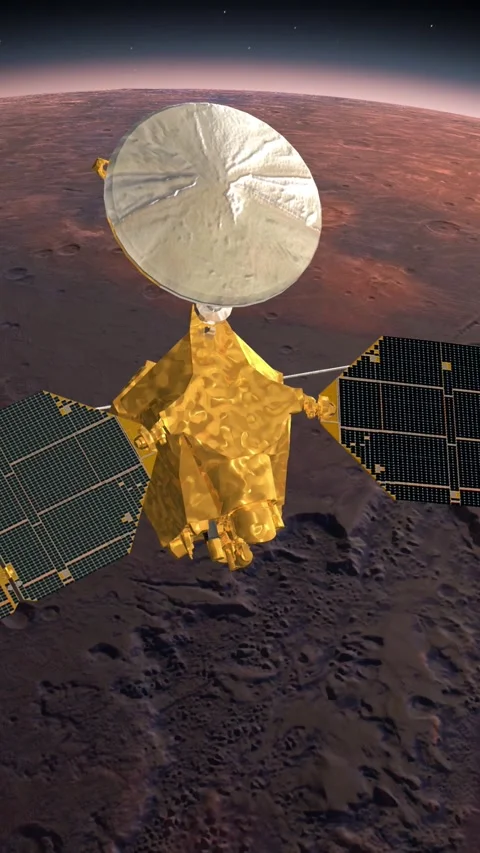 Mars satellite orbiting Mars. Mars Planet Rotating in the outer space. Traveling 库存影片 312516045