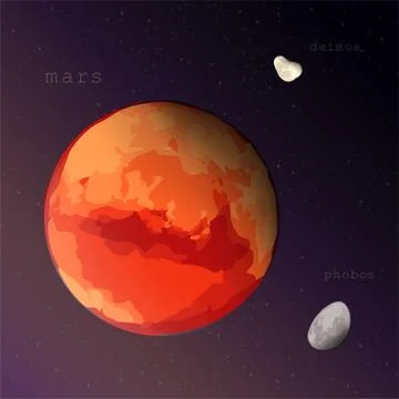 Mars with satellites deimos phobos view from space vector illustration for ed Stock Illustration