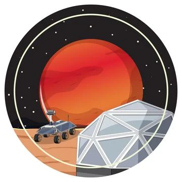 Mars in the space badge on white background Illustrazione stock