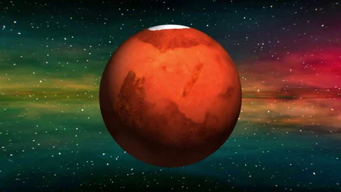 Mars on space nebula background Stockbeeldmateriaal 90520516